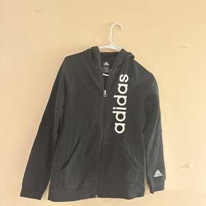 Adidas Essential Vertical Logo Full-Zip Black Fleece Hoodie Boys Size Large 14-1